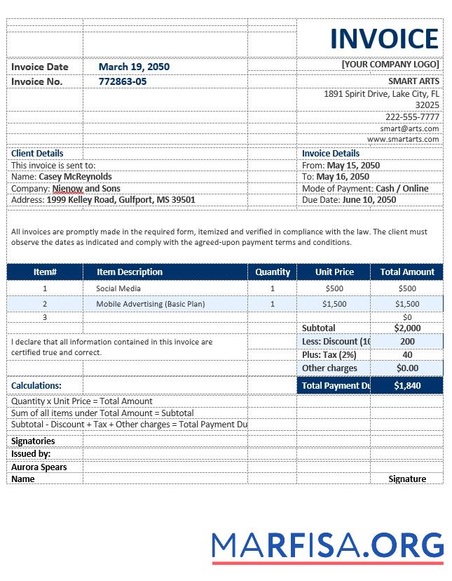 Printable Blank Agency Invoice Template